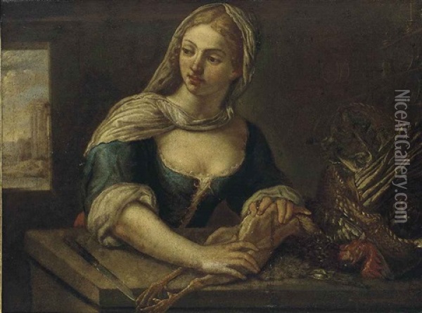 A Young Girl Plucking A Bird Oil Painting - Felice Boselli