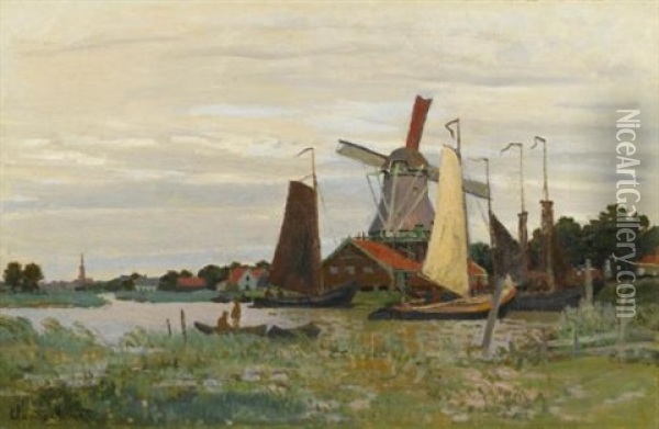 Un Moulin A Zaandam Oil Painting - Claude Monet