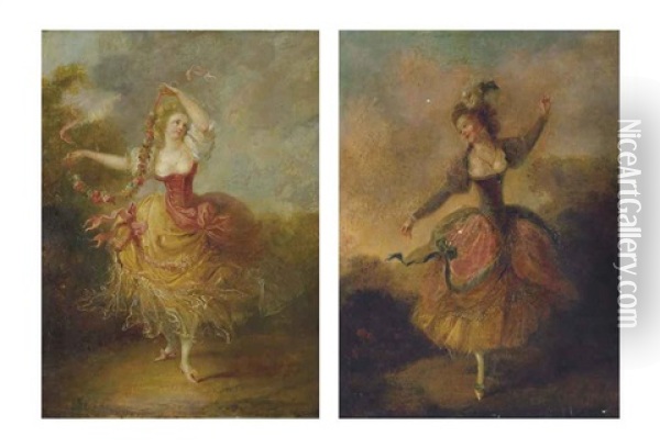 Danseuse (+ Another, Smllr; Pair) Oil Painting - Jean-Frederic Schall