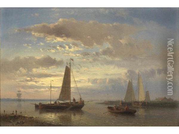 Sunset On The Estuary Oil Painting - Abraham Hulk the Younger