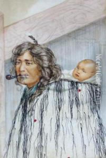 Maori Woman & Child Oil Painting - Ellen Von Meyern