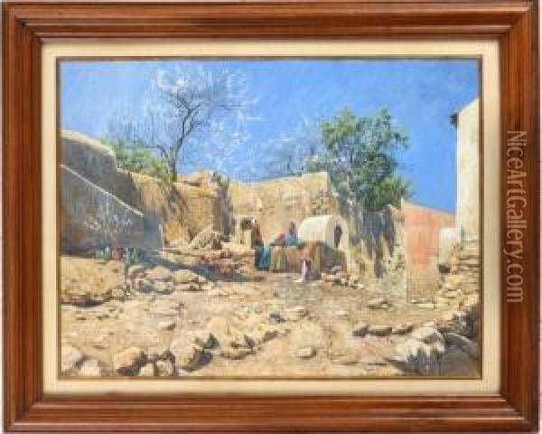 Village Scene, Monreale, 
Sicily Oil Painting - Hans Wilt