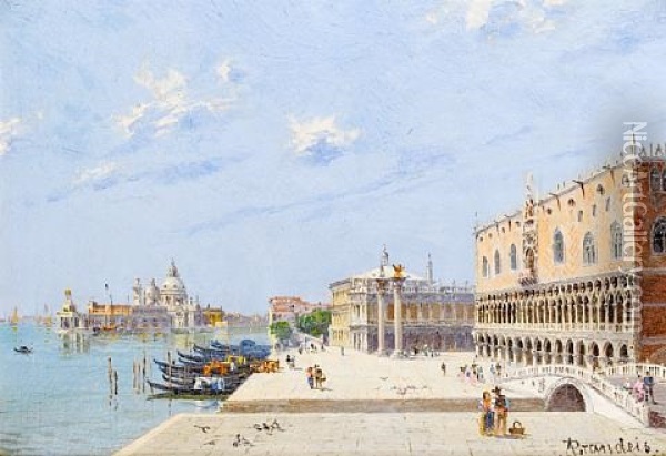 La Piazzetta (+ Palazzo Ducale, Venezia; Pair) Oil Painting - Antonietta Brandeis