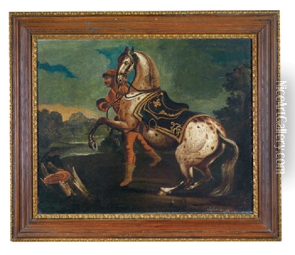Ein Siebenburgener Pferd Wird Von Einem Bereiter Gefuhrt Oil Painting - Philipp Ferdinand de Hamilton