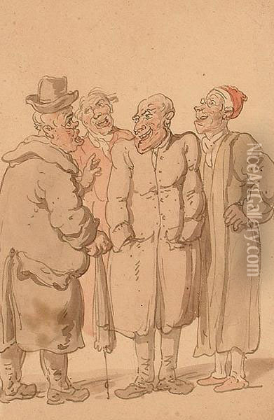 Four Men In Conversation. Oil Painting - Thomas Rowlandson
