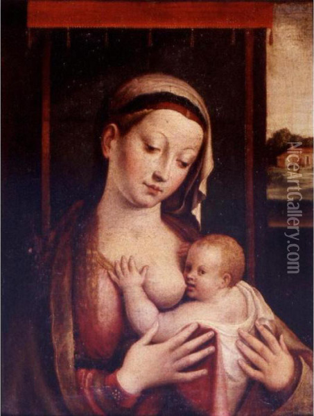 Madonna Suckling The Child Oil Painting - Luca Longhi