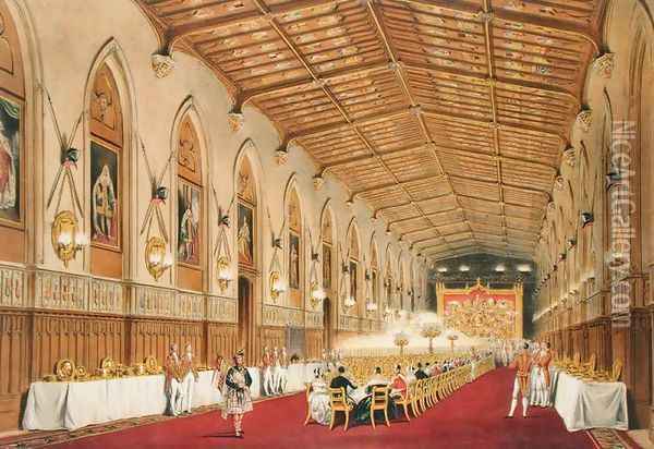 St Georges Hall, Windsor Castle, 1838 Oil Painting - James Baker Pyne