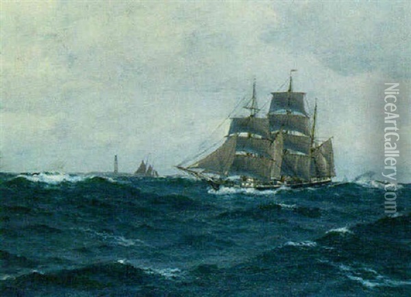 A Three-masted Barque In Full Sail Oil Painting - Christian Benjamin Olsen