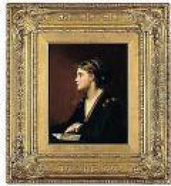 R.a., -, Portrait Of A Young 
Girl In Profile, Signed And Dated L.r.: 1868, Oil On Canvas, 29 By 24.5 
Cm.; 11i By 9iin Oil Painting - Marcus Stone