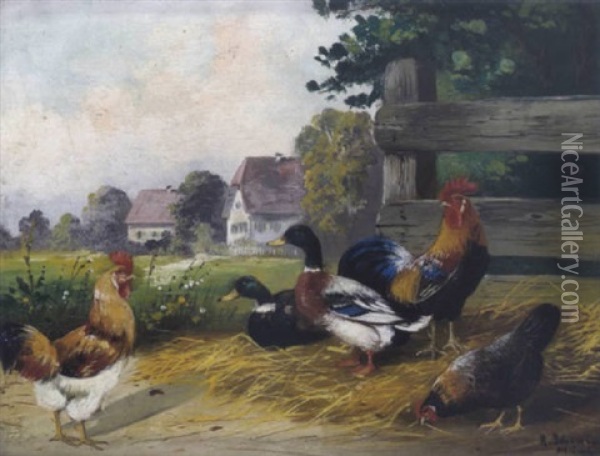 Huhnerhof Mit Enten Oil Painting - Alfred Schoenian