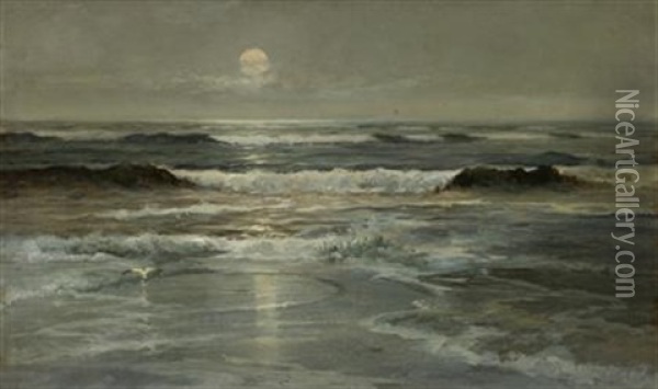 Early Moon Rise Great-egg Harbor Shoals Oil Painting - Franklin Dullin Briscoe