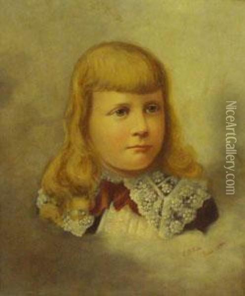 Portrait Of A Young Girl With A Lace Collar Oil Painting - C.D. Kates