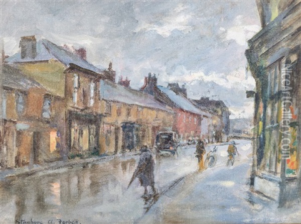 Rainy Street Scene Oil Painting - Stanhope Forbes