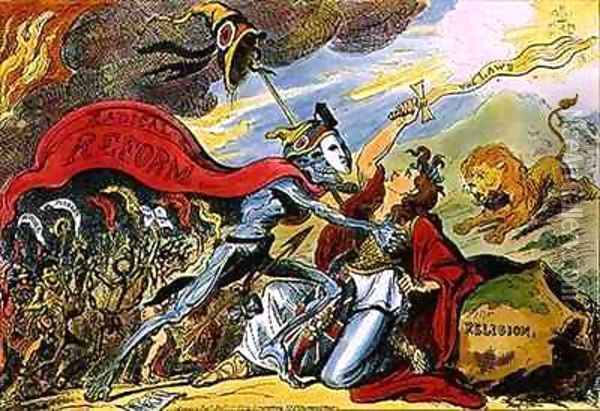 Death or Liberty or Britannia and the Virtues of the Constitution in Danger of Violation from the Great Political Libertine Radical Reform Oil Painting - George Cruikshank I