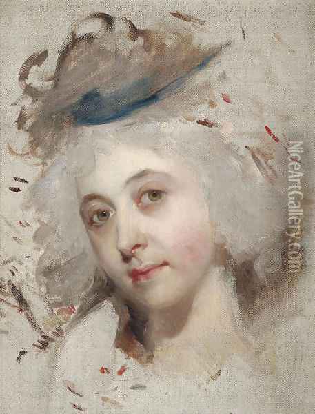 Portrait head of a lady, unfinished Oil Painting - Sir Thomas Lawrence