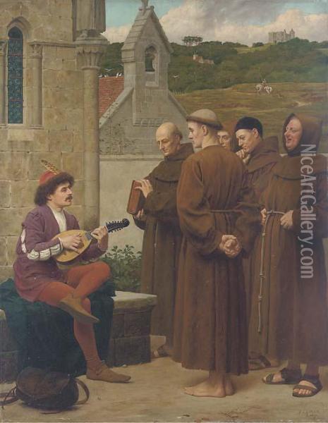The Minstrel, 'a Love Song For A Good Life' Oil Painting - Henry Stacy Marks