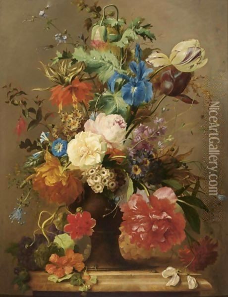 Flowers In An Earthenware Vase, With An Imperial Crown And An Opium Poppy In Top Oil Painting - George Jacobus Johannes Van Os
