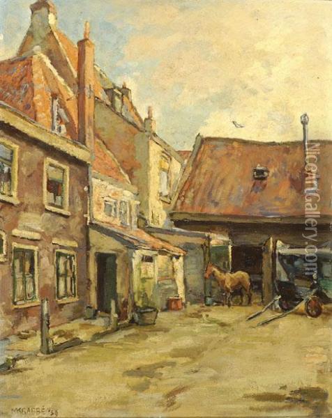 View Of Houses And A Stable Oil Painting - Heinrich Martin Krabb