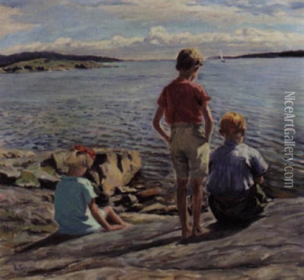 Sol, Sommer Og Barn Oil Painting - Thorvald Torgersen