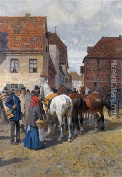 Gesprach Der Pferdehandler Oil Painting - Georg Karl Koch