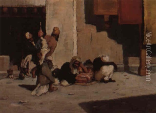 Arabs Resting In A Street Oil Painting - Lorenzo Delleani