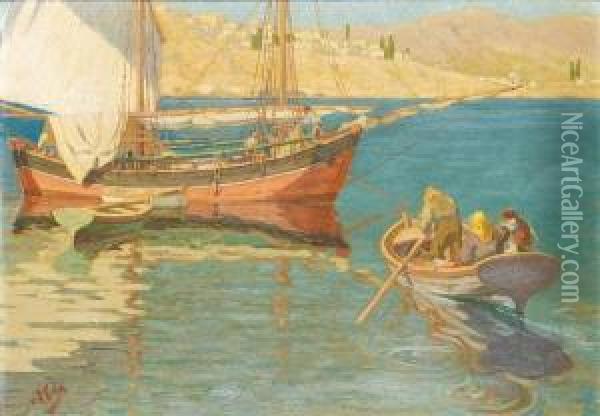 Boats Oil Painting - Nicholaos Othoneos