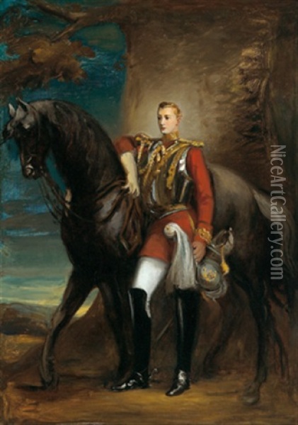 Portrait Eines Jungen Offiziers Neben Seinem Pferd Oil Painting - Adolf Pirsch