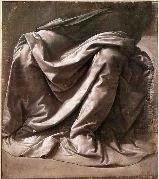Garment Study For A Seated Figure Oil Painting - Leonardo Da Vinci