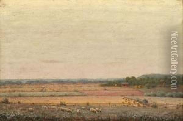Sheep Grazing In A Landscape Oil Painting - George Hetzel