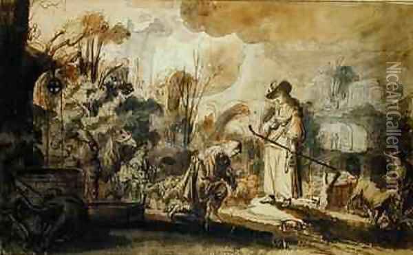 Eliezer and Rebecca at the Well Oil Painting - Abraham Furnerius