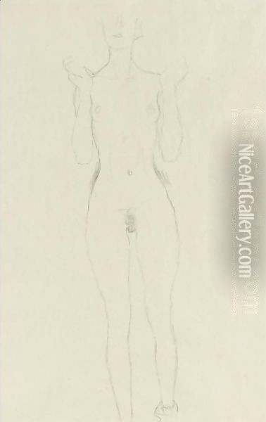 Akt Mit Erhobenen Unterarmen (Nude With Raised Arms) Oil Painting - Gustav Klimt