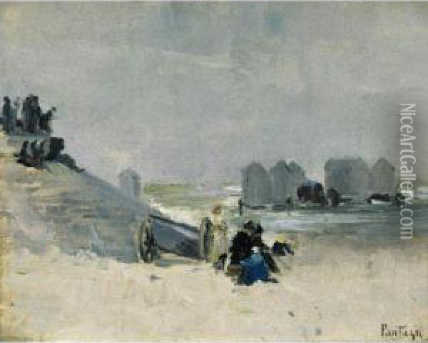 On The Beach, Ostend Oil Painting - Pericles Pantazis