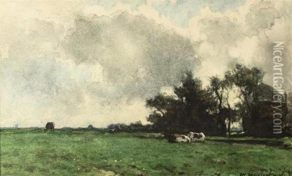 Cows In A Meadow Oil Painting - Jan Hendrik Weissenbruch