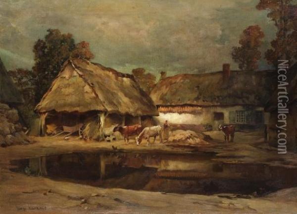 Bauerngehoft Oil Painting - Charles Leroy-Saint-Auber