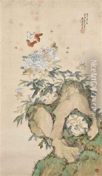 Peony And Butterflies Oil Painting -  Ju Lian