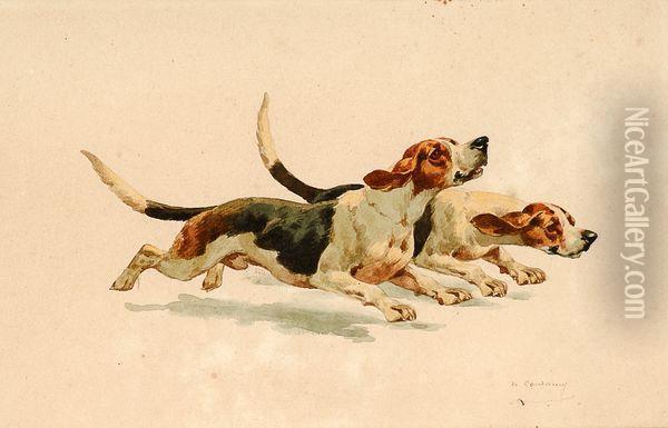 Chiens Courants Oil Painting - Charles Fernand de Condamy