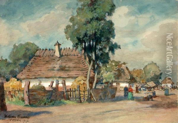 Dorflandschaft.1917 Oil Painting - William Krause