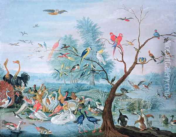 Tropical birds in a landscape Oil Painting - Jan van Kessel