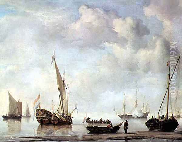 Shipping in a calm 2 Oil Painting - Willem van de Velde the Younger