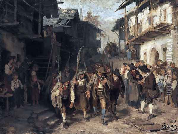 The last contingent Oil Painting - Franz Von Defregger