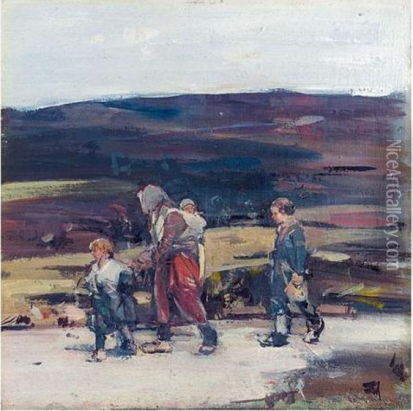 Travellers On The Moor Oil Painting - Hugh Munro