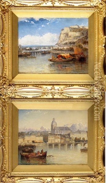 French Harbour Scenes (2 Works) Oil Painting - Arthur Joseph Meadows
