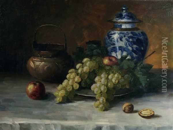 Fruchtestillleben Mit Walnussen, Weintrauben Und Apfeln Oil Painting - Robert Hoffmann