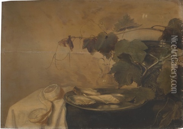 A Still Life With Oysters And A Lemon Oil Painting - Gillis Gillisz. de Berch