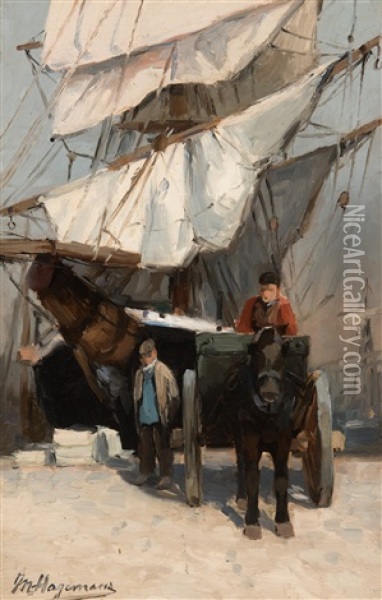 On The Quay Oil Painting - Maurice Hagemans