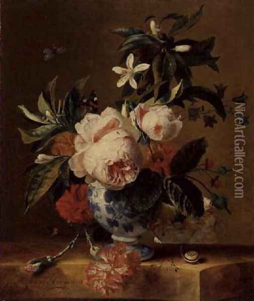A Vase of Flowers Oil Painting - Michiel van Huysum