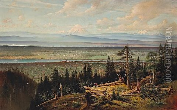 View Of Portland, Oregon Oil Painting - Olaf Jonas Grafstrom