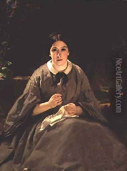 A Lady in Grey 1859 Oil Painting - Daniel Macnee