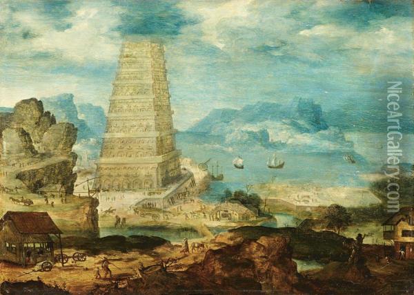 Turmbau Zu Babel Oil Painting - Herri met de Bles