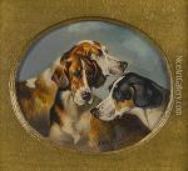 Three Foxhounds Oil Painting - John Arnold Wheeler